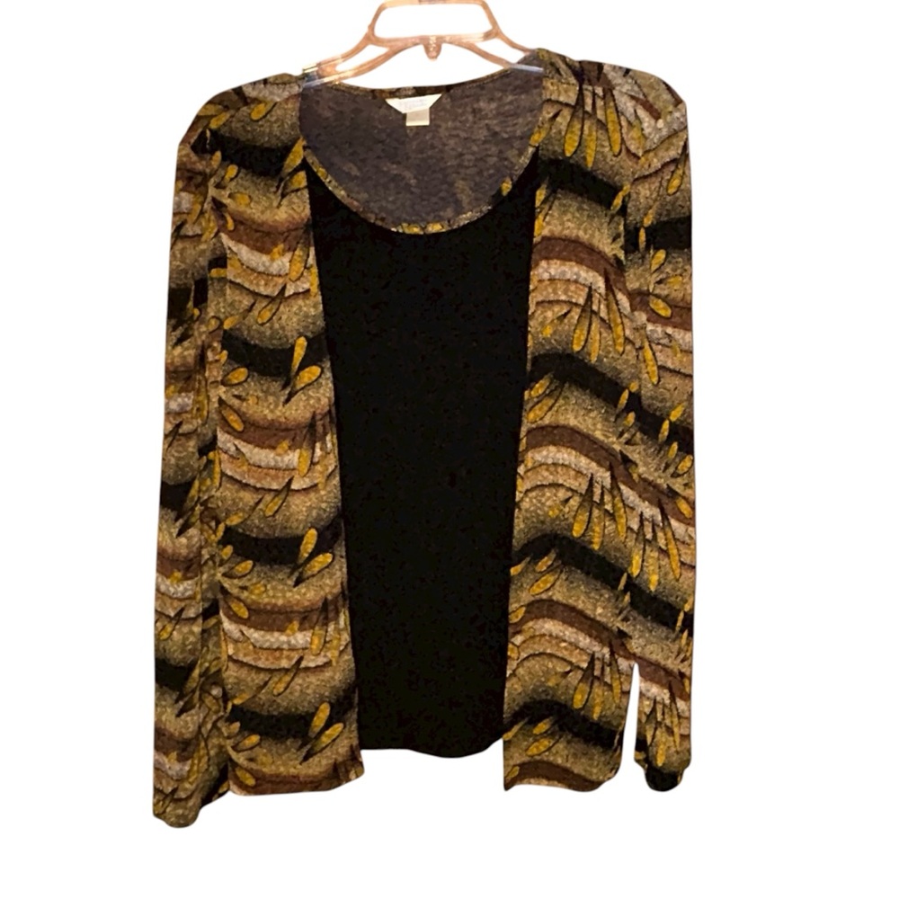 Christopher & Banks Vtg USA Metallic Layered Look Cardigan Medium Gold Black